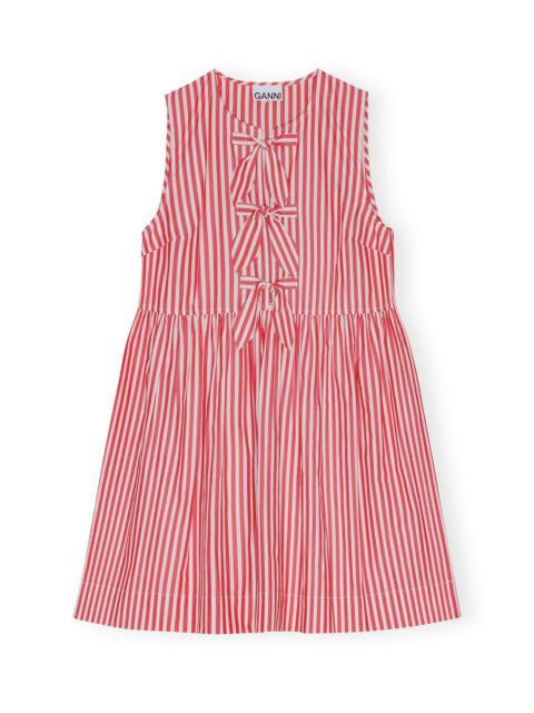 RED STRIPE COTTON MINI BOW TIE DRESS