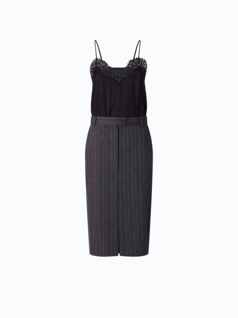 PINKO CALF-LENGTH DRESS WITH PINSTRIPED SKIRT