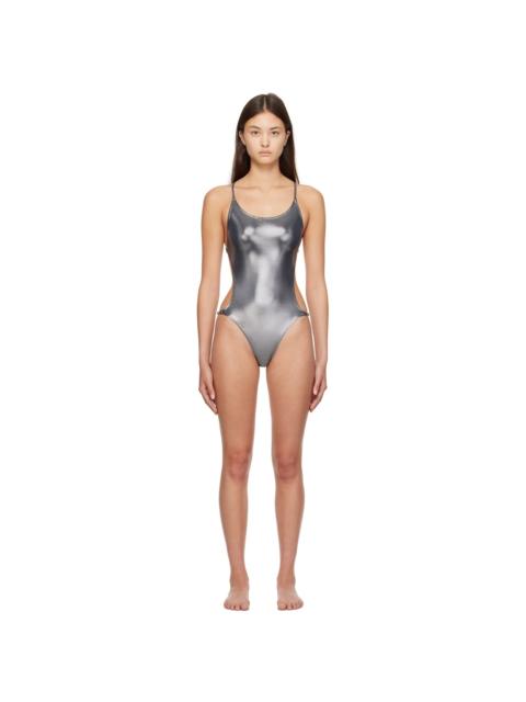 GANNI Silver Shine One-Piece Swimsuit