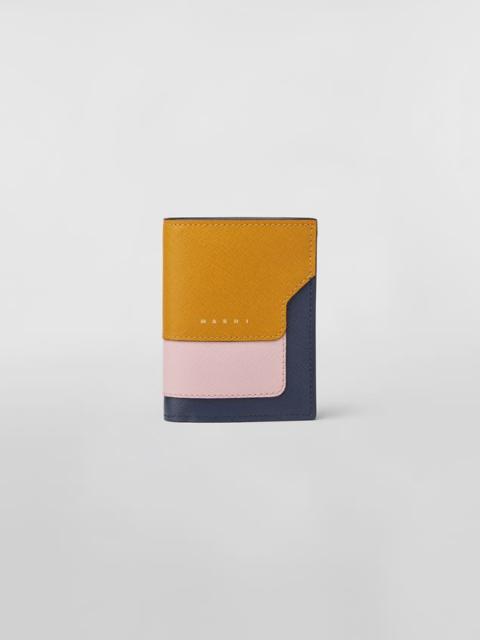 Marni BI-FOLD WALLET IN ORANGE, PINK AND BLUE SAFFIANO CALFSKIN