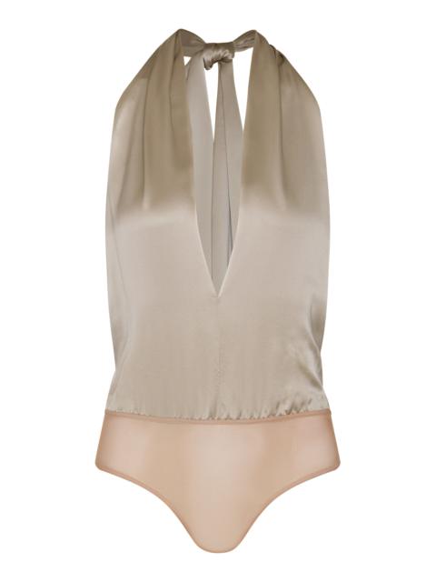 ANDRES OTALORA Negroni Satin Halter Bodysuit taupe