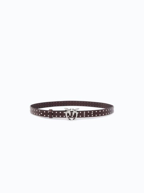 PINKO GLOSSY LEATHER BELT WITH LOVE BIRDS BUCKLE AND STUDS, 2 CM