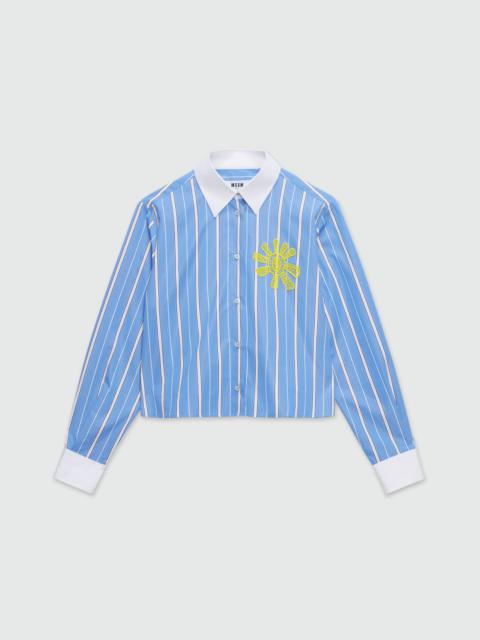 MSGM Striped light blue poplin shirt with sun detail