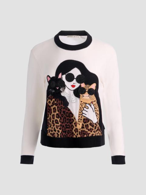Alice + Olivia Women's Gleeson Staceface Leopard Merino Wool Pullover Sweater - Soft White Multi