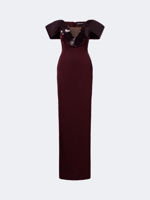 David Koma Sequined satin off-shoulder gown