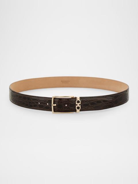 FERRAGAMO Men's Gancini Alligator Leather Belt
