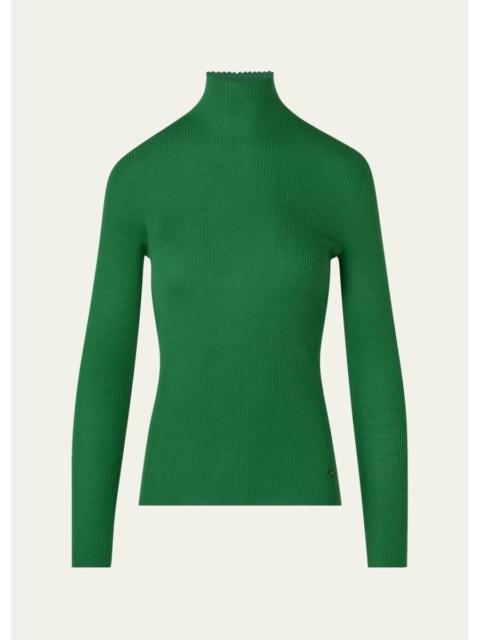 AKRIS Turtleneck Cashmere-Silk Rib Seamless Sweater