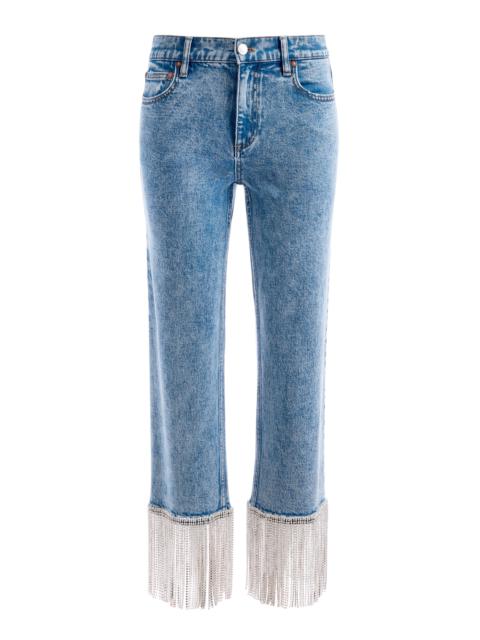 Alice + Olivia AMAZING HIGH RISE EMBELLISHED HEM BOYFRIEND JEAN