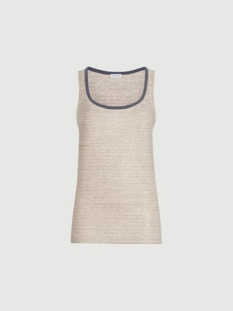 Brunello Cucinelli Striped linen lamé jersey top with shiny trim