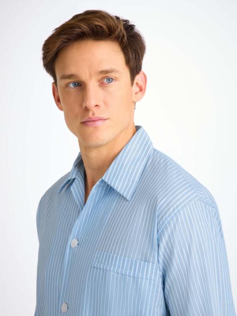 Derek Rose Men's Classic Fit Pajamas Amalfi 21 Cotton Batiste Blue