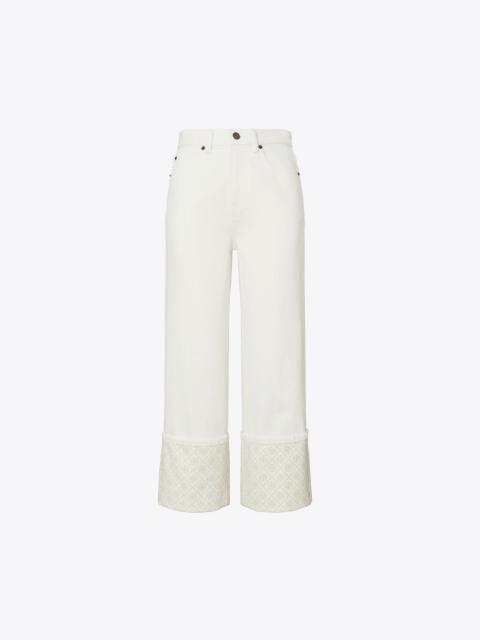 TORY BURCH T Monogram Contrast Cuff Cropped Jean