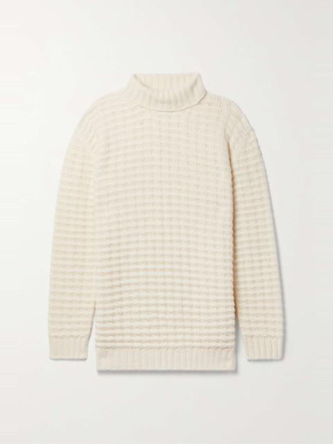 Waffle-knit cashmere and silk-blend turtleneck sweater