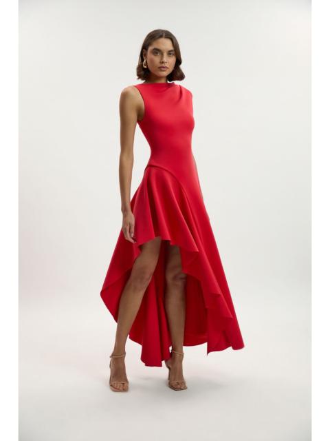 KAREN MILLEN Scuba Drama Ruffle Hem Woven Maxi Dress