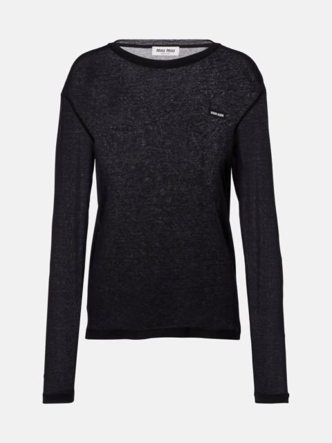 Miu Miu Embroidered cotton jersey T-shirt