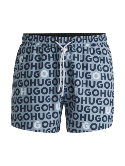 HUGO LOGO-PRINT SWIM SHORTS WITH DRAWCORD
