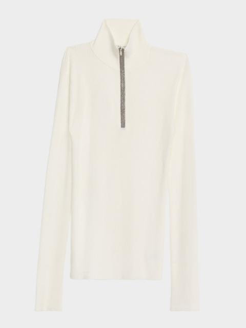 Brunello Cucinelli Turtleneck Monili Zip Wool-Cashmere Sweater