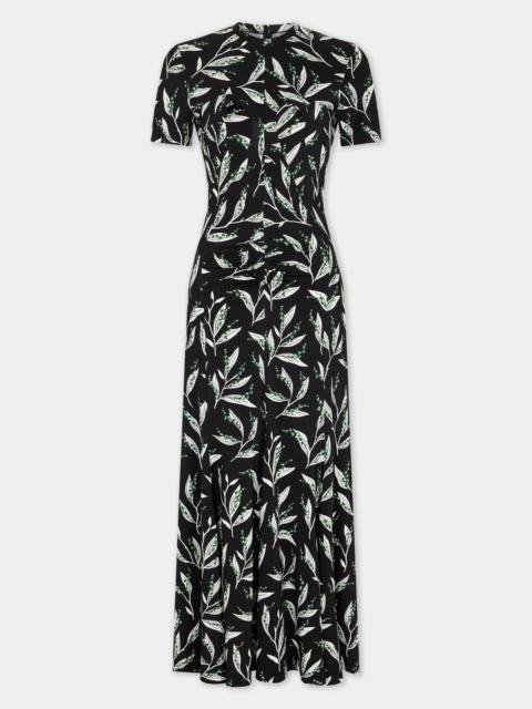 rabanne LONG BLACK DRESS WITH THRUSH PRINT