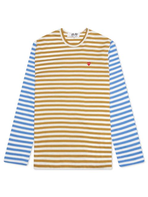 Comme des Garçons PLAY BI-COLOR STRIPE T-SHIRT - OLIVE/BLUE
