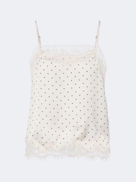 FAITHFULL Marisol lace-trimmed polka-dot satin camisole