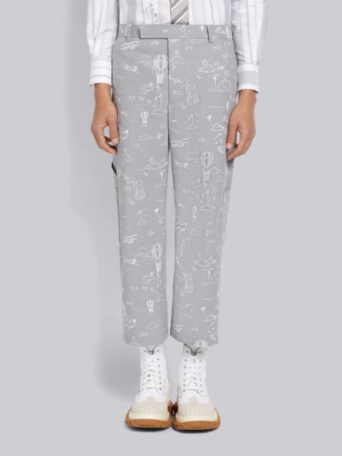 Thom Browne Medium Grey Sky Motif Printed Cotton Canvas Unconstructed Patch Pocket Trousers