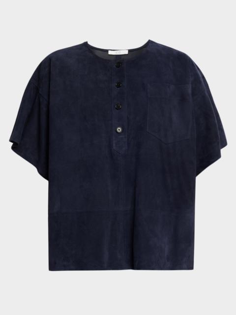 CO Short-Sleeve Suede Henley Box Shirt