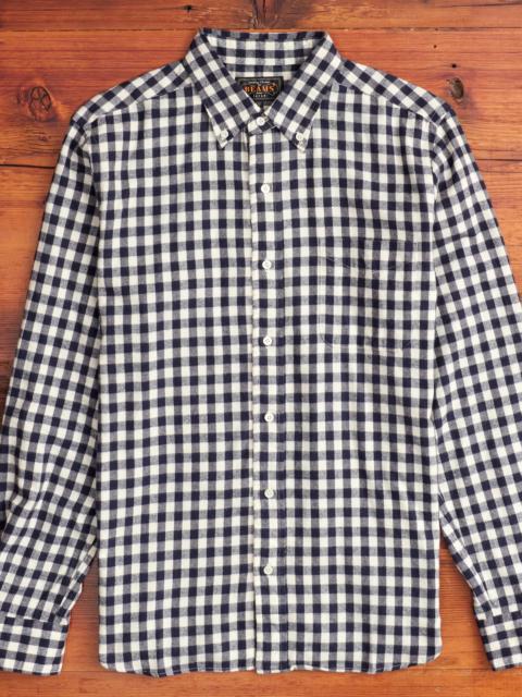 BEAMS PLUS Gingham Check Button-Down Shirt in Navy
