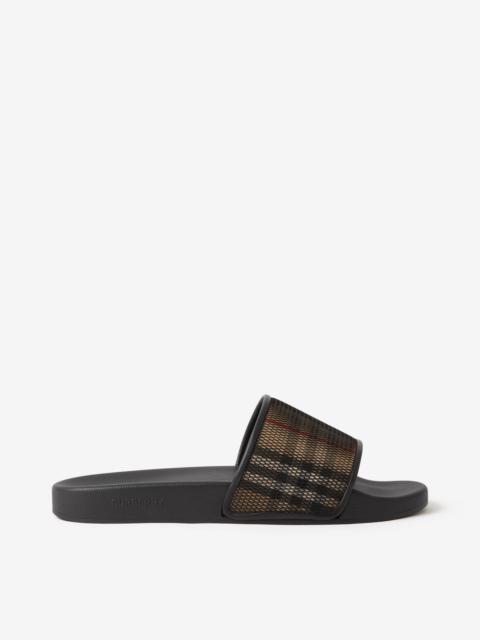 Burberry Check Cotton and Mesh Slides