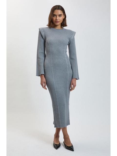 KAREN MILLEN Chain Stitch Wide Shoulder Knitted Midi Dress