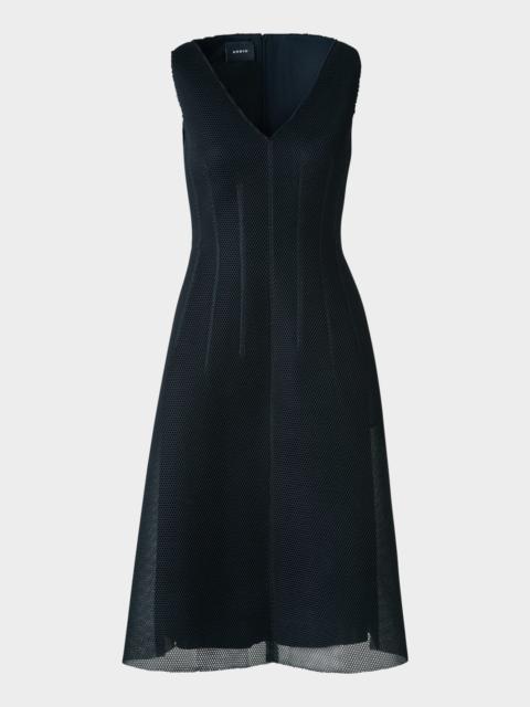 AKRIS Techno Grid V-Neck Midi DressI