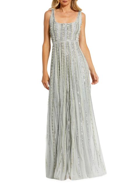 MAC DUGGAL Women's Evening Beaded Scoopneck Gown - Powder Blue