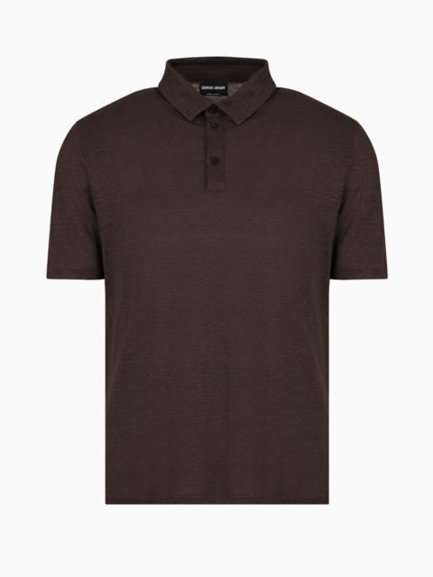 Short-sleeved polo shirt in pure linen jersey