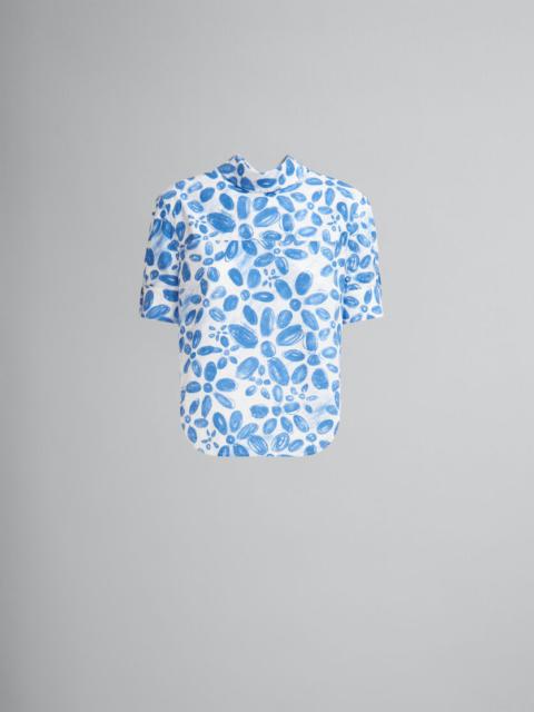 Marni WHITE ORGANIC POPLIN BACKWARDS SHIRT WITH BLOOMING PRINT