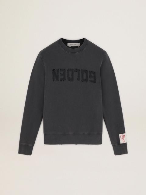 Golden Goose Golden Collection sweatshirt with logo in anthracite gray with a distressed treatment