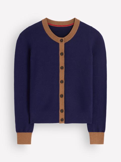 BODEN Grace Colour Block Cardigan-Navy, Camel