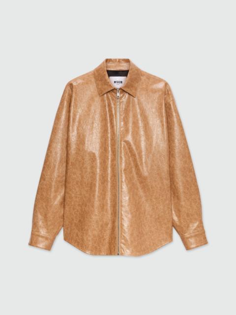 MSGM Beige shirt in faux leather with a crackle effect