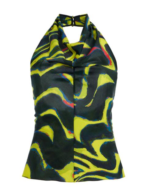 CHRISTOPHER JOHN ROGERS Printed Jersey Cowl-Neck Halter Top green