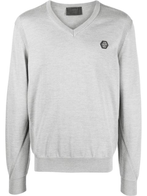 PHILIPP PLEIN logo-patch V-neck sweater