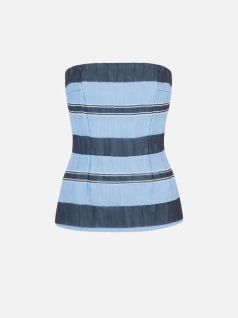EMILIA WICKSTEAD Munveen Top in Blue & Black Striped Textured Organza