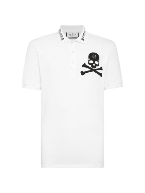 skull-print cotton polo shirt