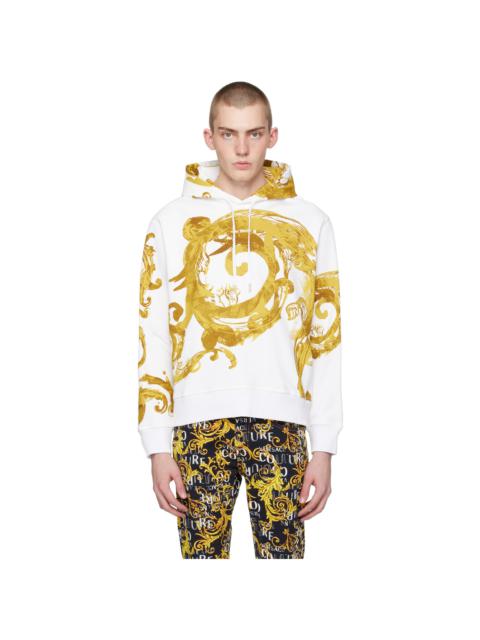 VERSACE JEANS COUTURE White & Gold Watercolor Couture Hoodie