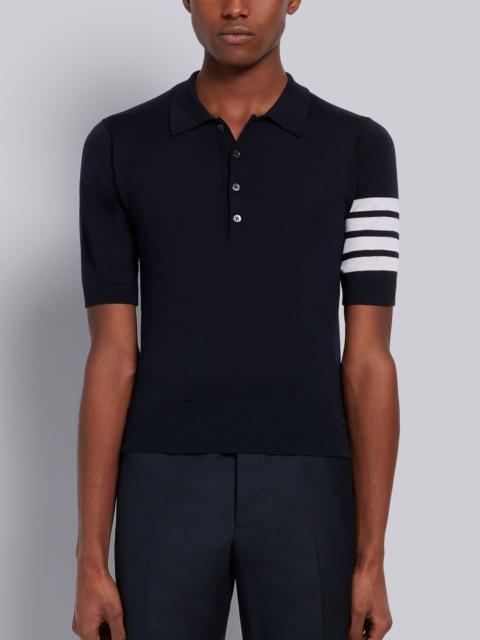 Navy Fine Merino Wool Short Sleeve 4-Bar Polo