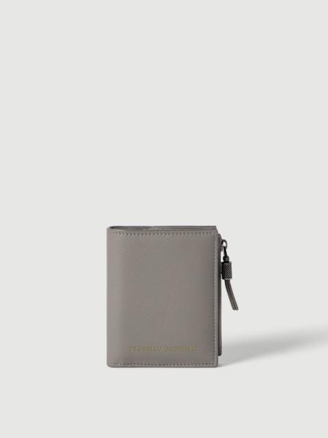 Brunello Cucinelli Grained calfskin compact wallet with shiny zipper pull