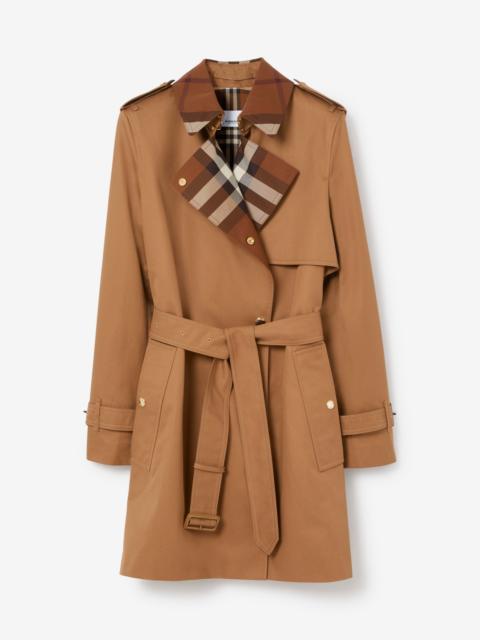 Burberry Check Panel Cotton Gabardine Trench Coat