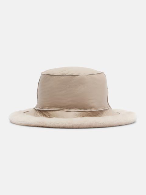 Brunello Cucinelli Shearling-trimmed leather boater hat