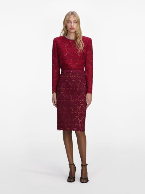 self-portrait Burgundy Guipure Lace Midi Skirt