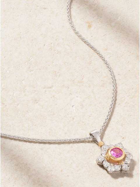 Buccellati 14-karat white and yellow gold diamond and sapphire necklace Pink