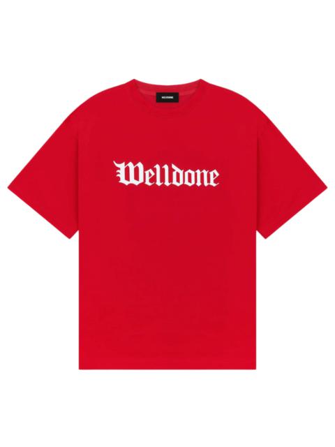 We11done Red Gothic Logo Print T-Shirt