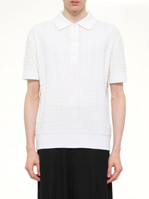 Balmain Monogram Vanise Knit Polo in White