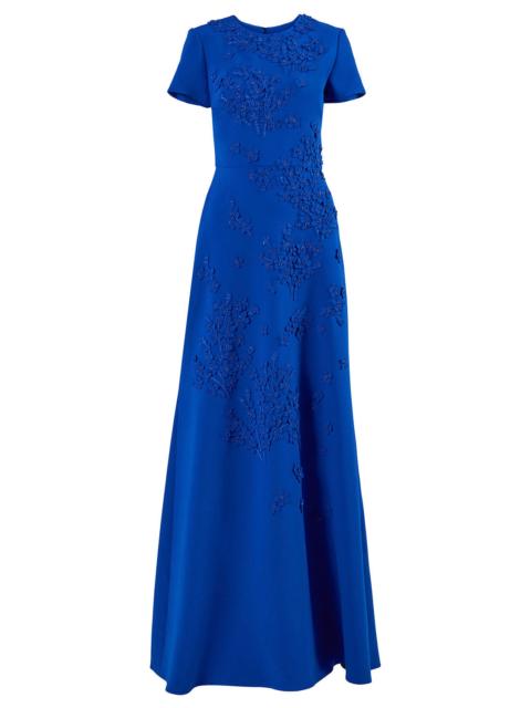CAROLINA HERRERA Embroidered Floral Short Sleeve Gown