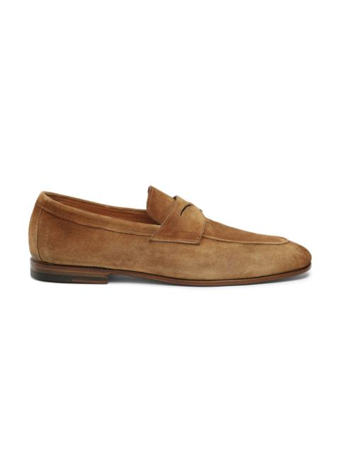 Santoni Men's light brown suede Carlo loafer